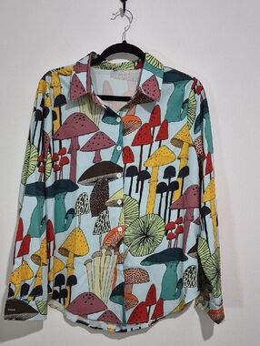 Quirky fun Mushroom Print Button-Up Shirt in Multicolor